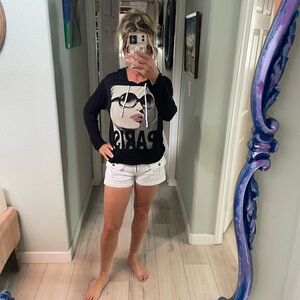 Black thin stretchy long sleeve hoodie top. Size large. Soft and comfortable.